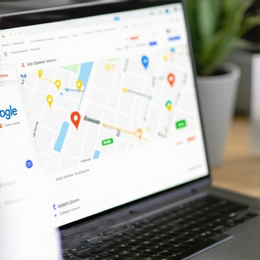 Business owner optimizing Google My Business profile on laptop