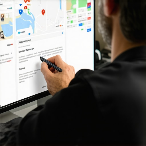 Business owner updating Google My Business profile on computer with Boise landmarks