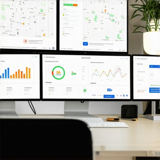 A modern office setup displaying Boise local SEO analytics on multiple screens.