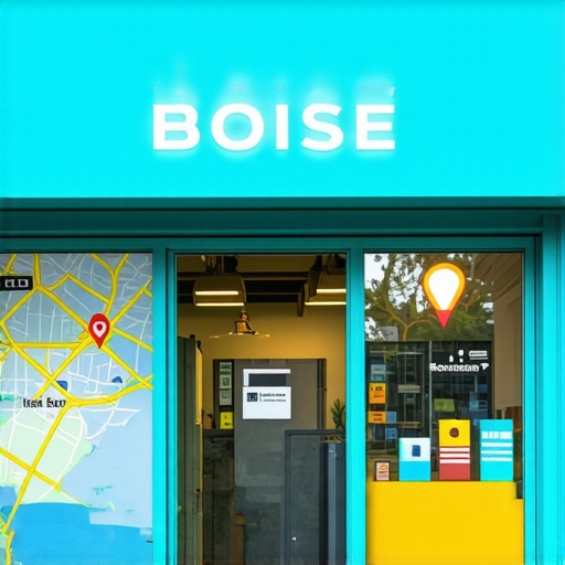 Digital map overlay highlighting Boise storefront, reviews, and location markers.