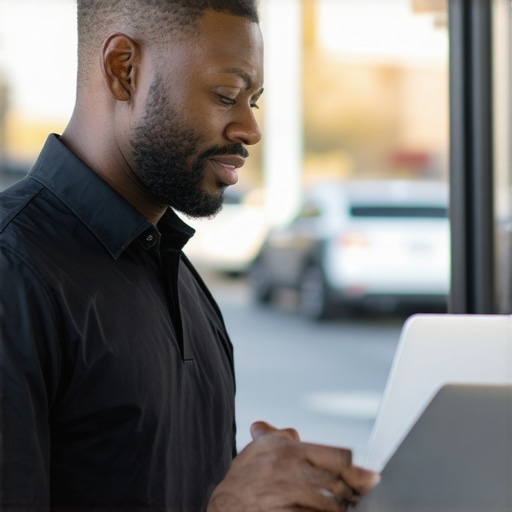 Business owner editing Google My Business listing on a laptop with Boise storefront visible
