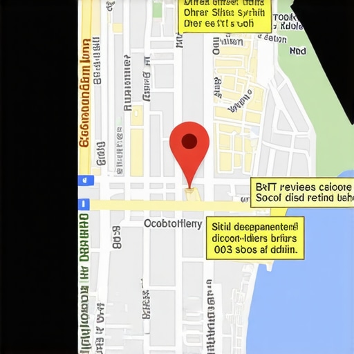 Google Maps screenshot highlighting suspicious business listings with fake reviews