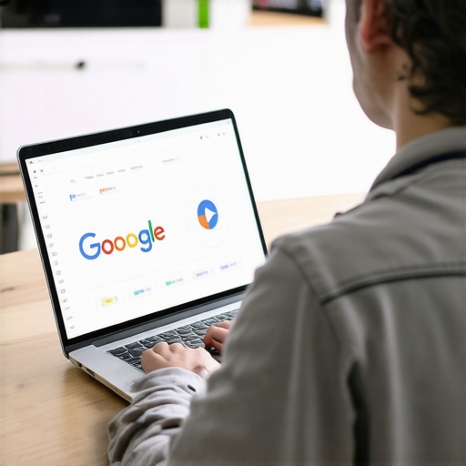 Business owner analyzing GMB analytics on laptop